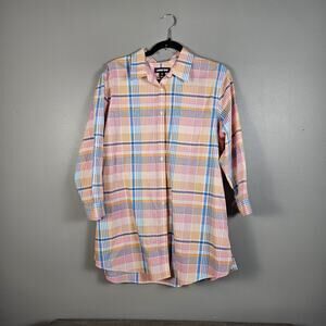 Lands End Shirt Non Iron Pastel Plaid Long Sleeve Button Up Collared Womens 16